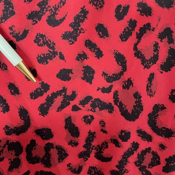 Kourt Skirt Womens Medium Red Black Leopard Animal Print Pull On Midi Slip Satin - Picture 9 of 9